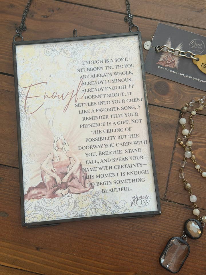 “Enough – Inspirational Angel Art Print | Grace Row Collection | 5x7 Floating Frame Faith Decor by Amy Louise” for wholesale by Bohemian Grace - Grace & Grit