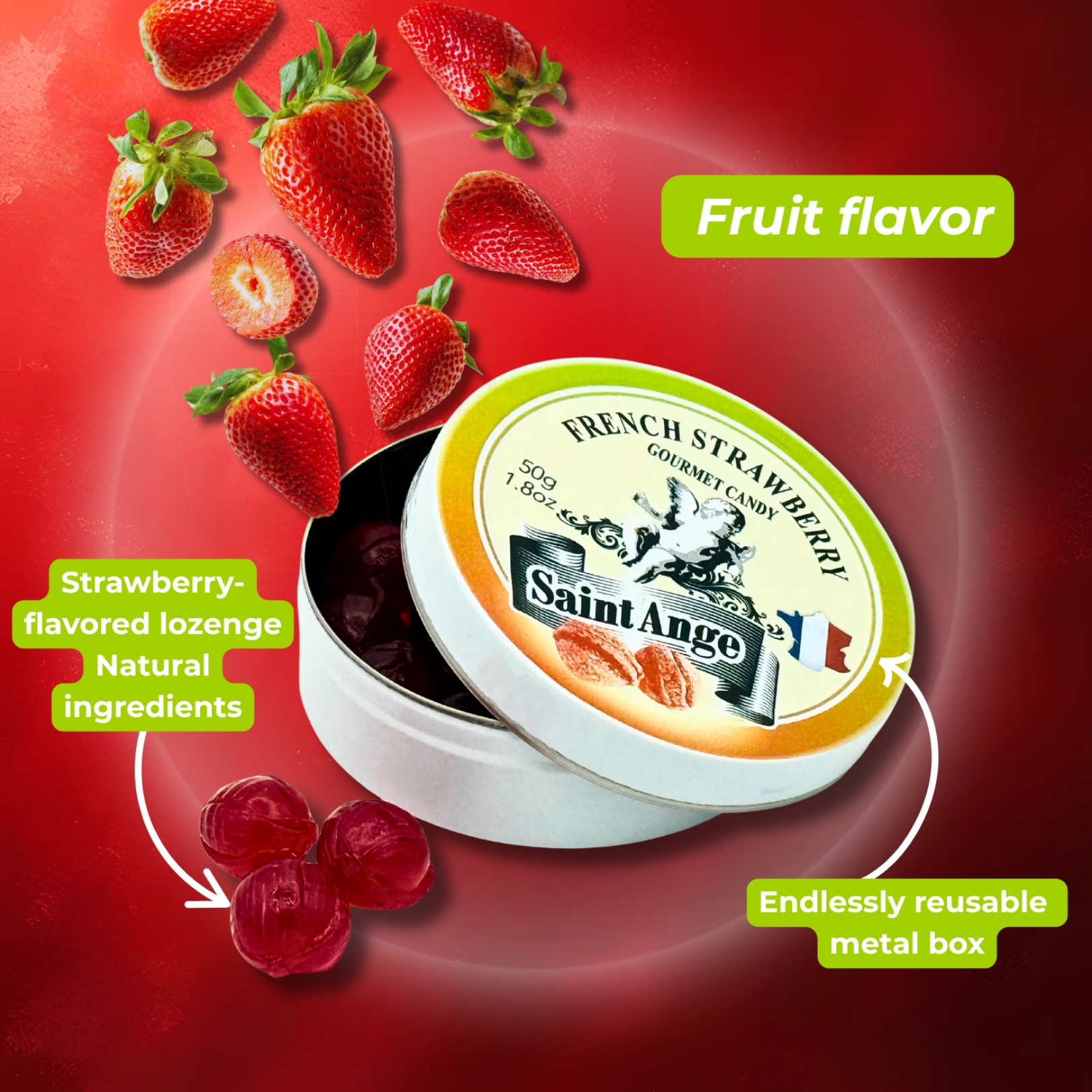 Bonbon USA France - Wholesale Hard Candy - Saint Ange Strawberry - French Gourmet Natural Candy Tin4