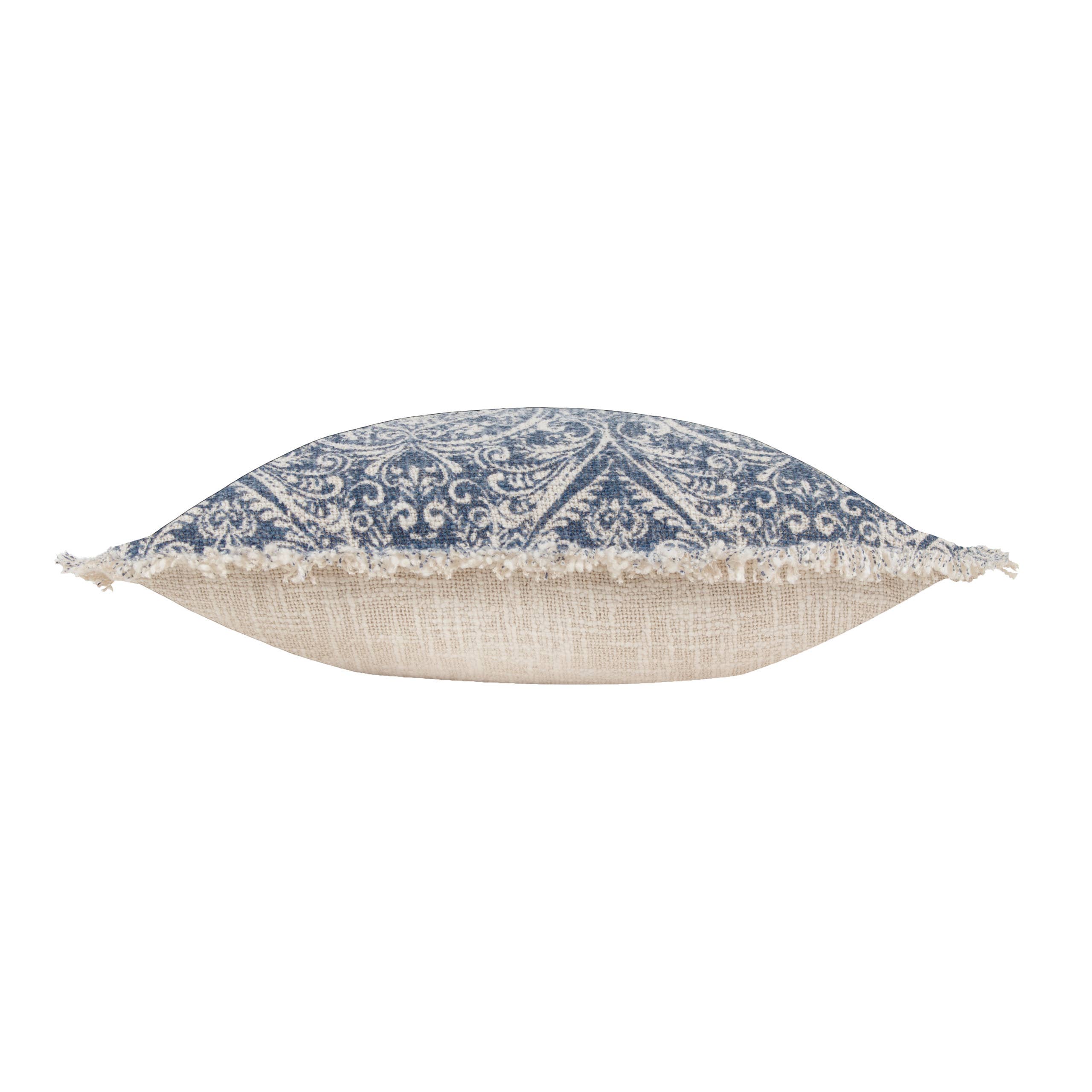 Durelle Damask Fringed Cushion Delph Blue for wholesale on Faire3