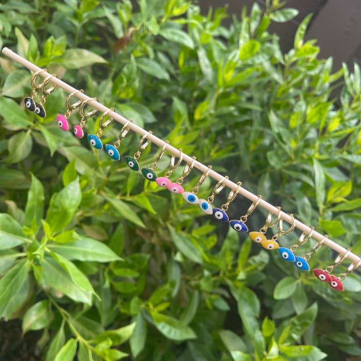 Rainbow Evil Eye White Hoops for wholesale by E ACCESORIES JEWERLY