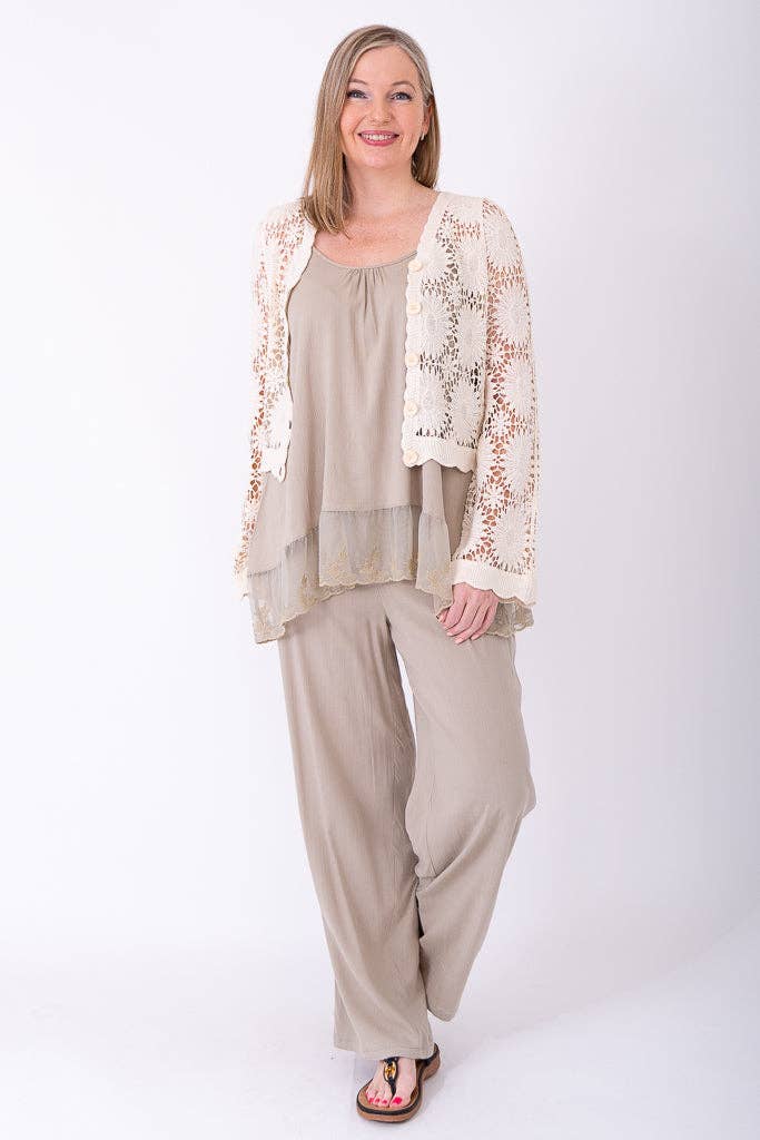 Blue Sky Clothing Co LLC - Wholesale Cardigan - Women's - Crochet Sweater, Natural, Cotton4