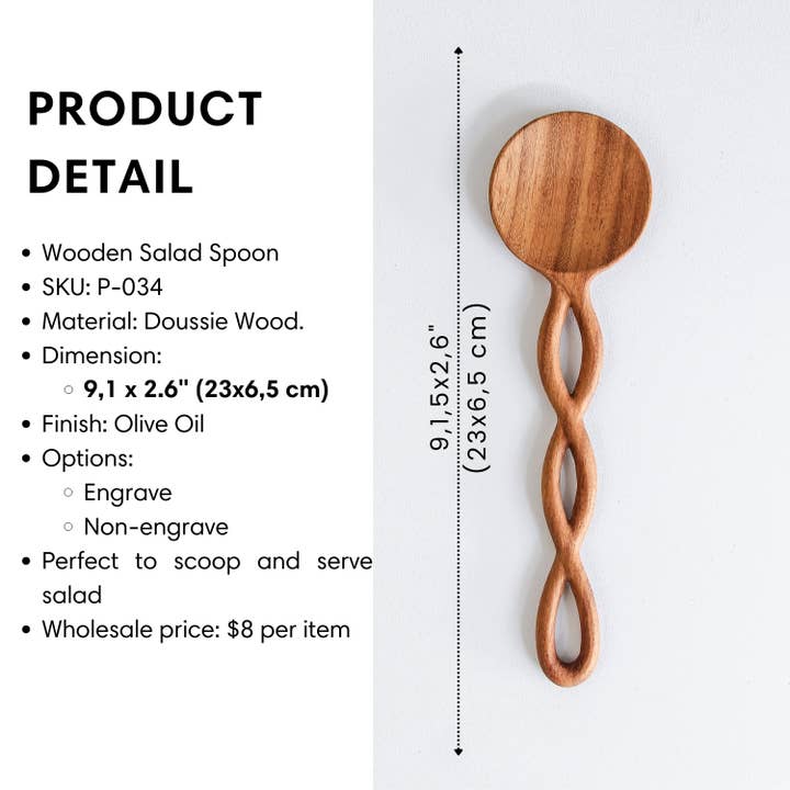 194 Craft House - Wholesale Serving Utensil - Wooden Salad Servers - Kitchen Serving Utensils