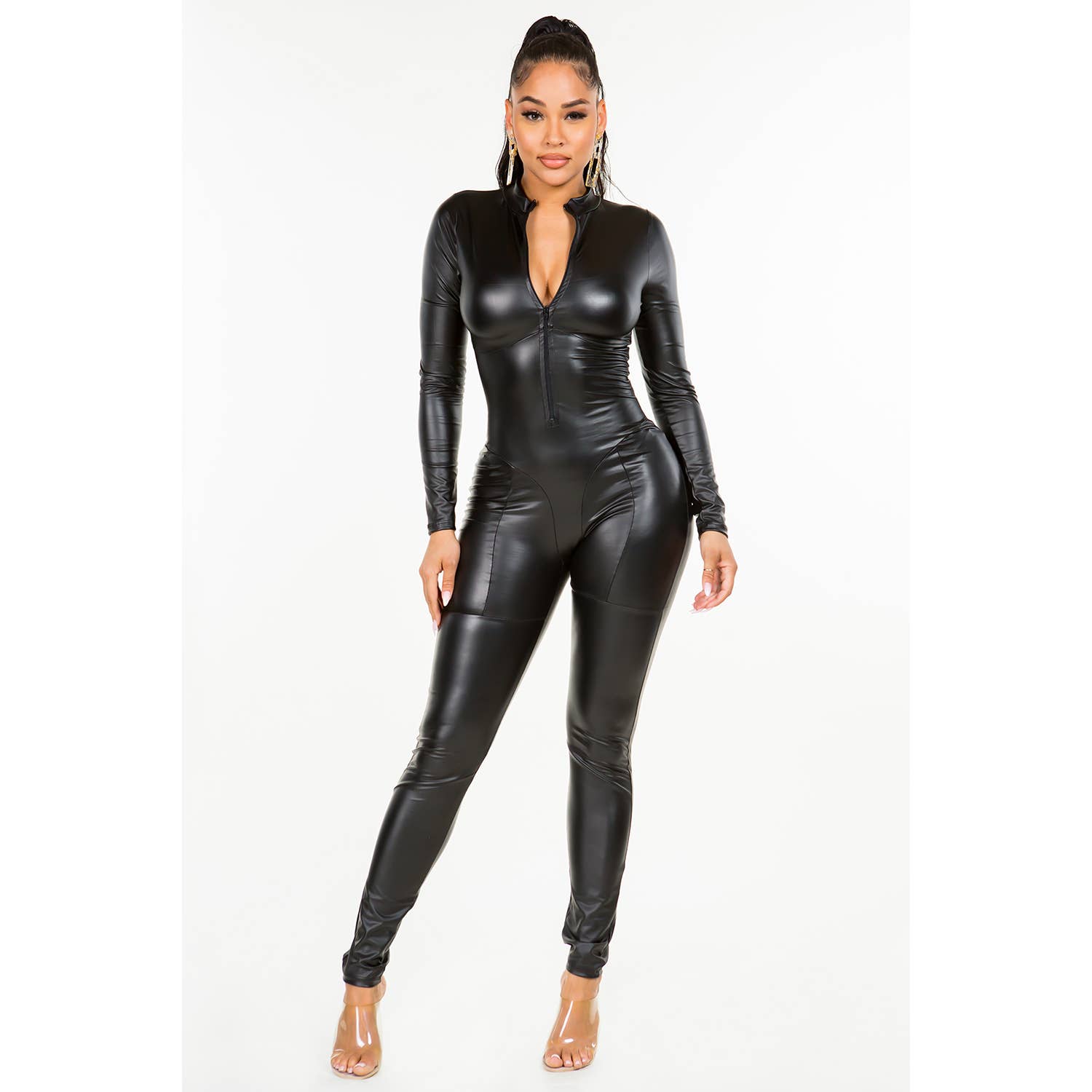 Uptown Apparel - Wholesale Jumpsuit - Women's - J7011 PU Leather Zipper Jumpsuit1
