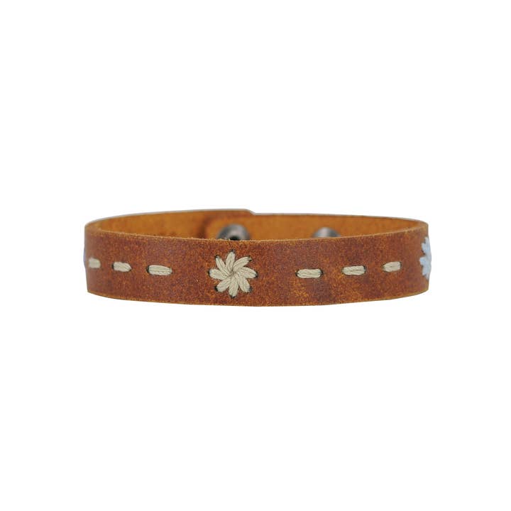 Most Wanted USA - Wholesale Bangle bracelet - Floral Stitched Leather Bracelet1