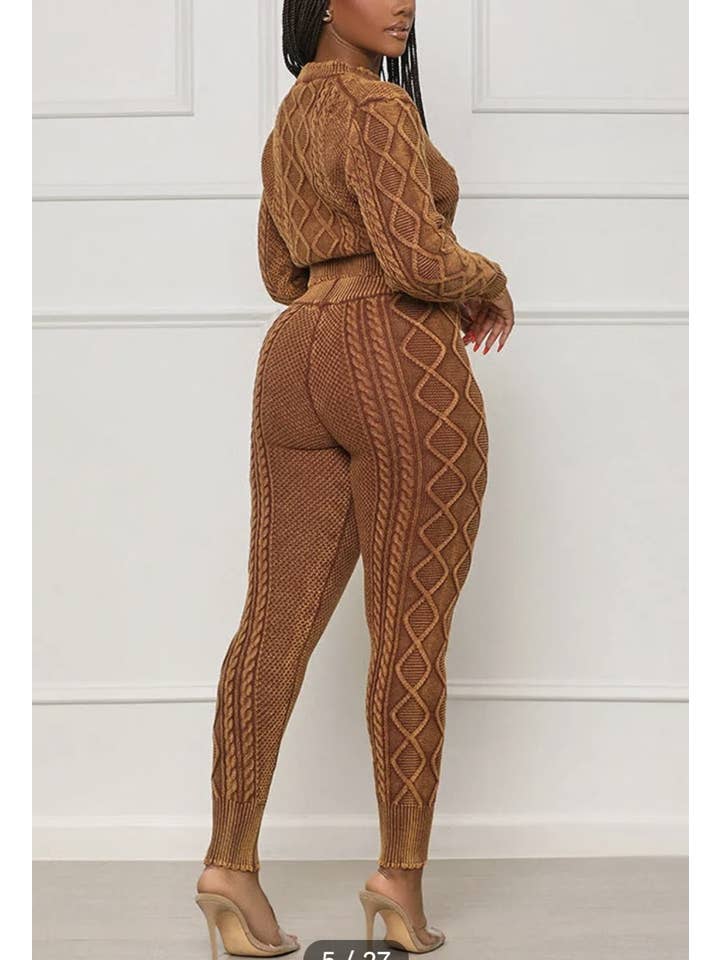 Beige MINERAL WASHED TWIST CABLE CROP TOP AND JOGGER SET for wholesale on Faire4