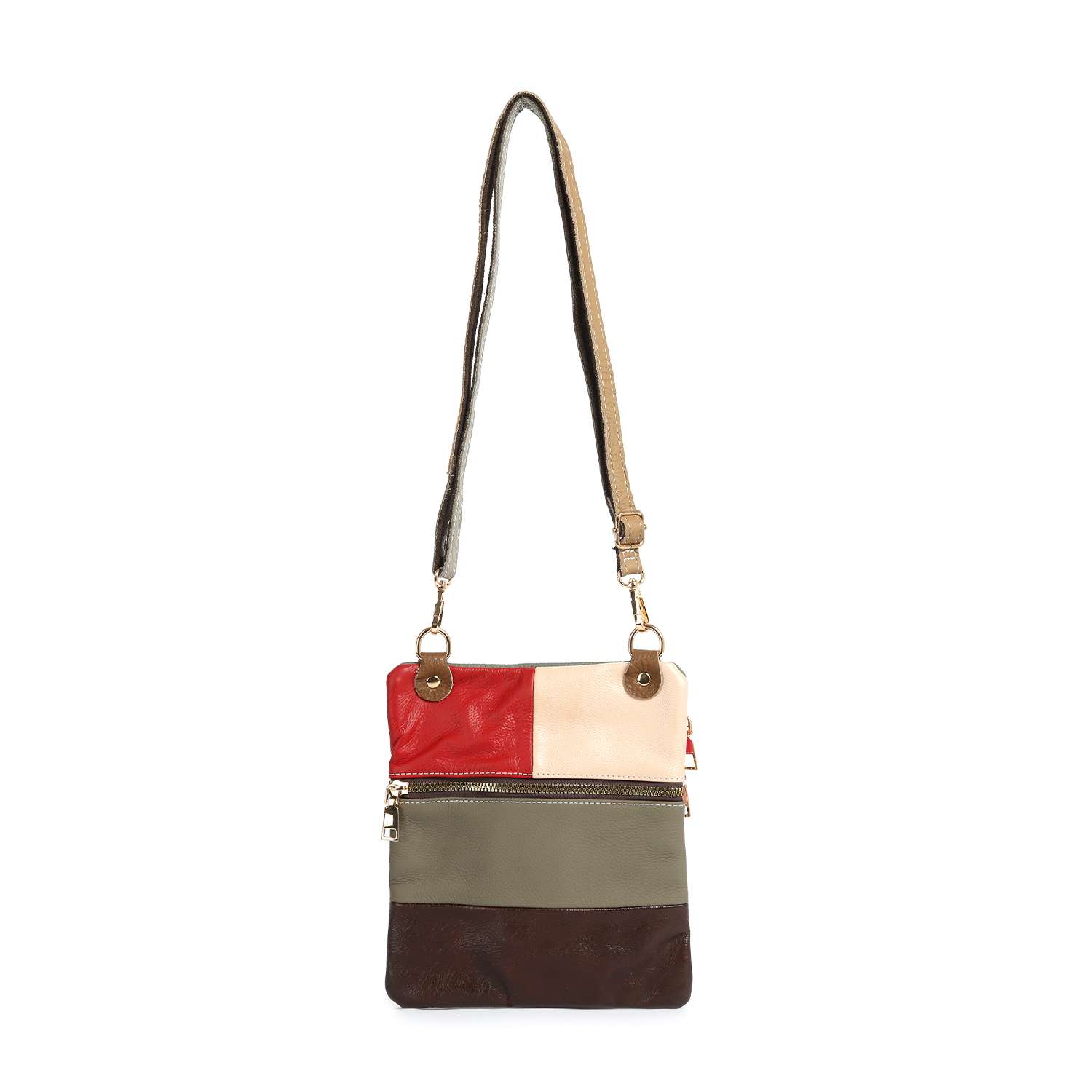 Handbag Express - Vente Sac à bandoulière – femme - Sac bandoulière en cuir véritable à blocs de couleur3