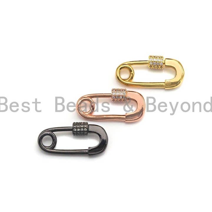 Clear CZ Micro pave Safety Pin Lock Clasp, CZ Pave Pin Lock for wholesale by BestBeads&Beyond