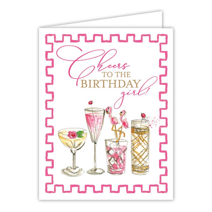 Cheers To The Birthday Girl - Biglietto di auguri rosa, per la vendita all'ingrosso da parte di RosanneBeck Collections