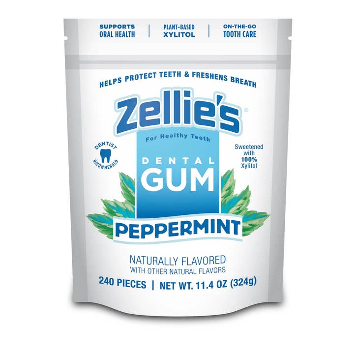 Zellie's Xylitol Dental Gum - Peppermint 240ct Pouch for wholesale by Zellie's