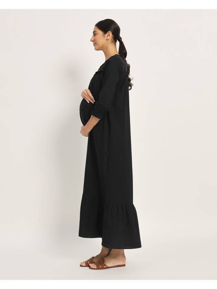 Thevasa - Wholesale Dress - Maternity - Classic Black Bella Mama Maternity & Nursing Dress2