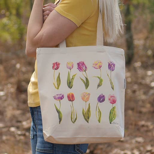 Alla Dickson Art - Wholesale Tote Bag - Women's - Floral Tote Bag Tulip Bag Flower Canvas Tote Spring Tote