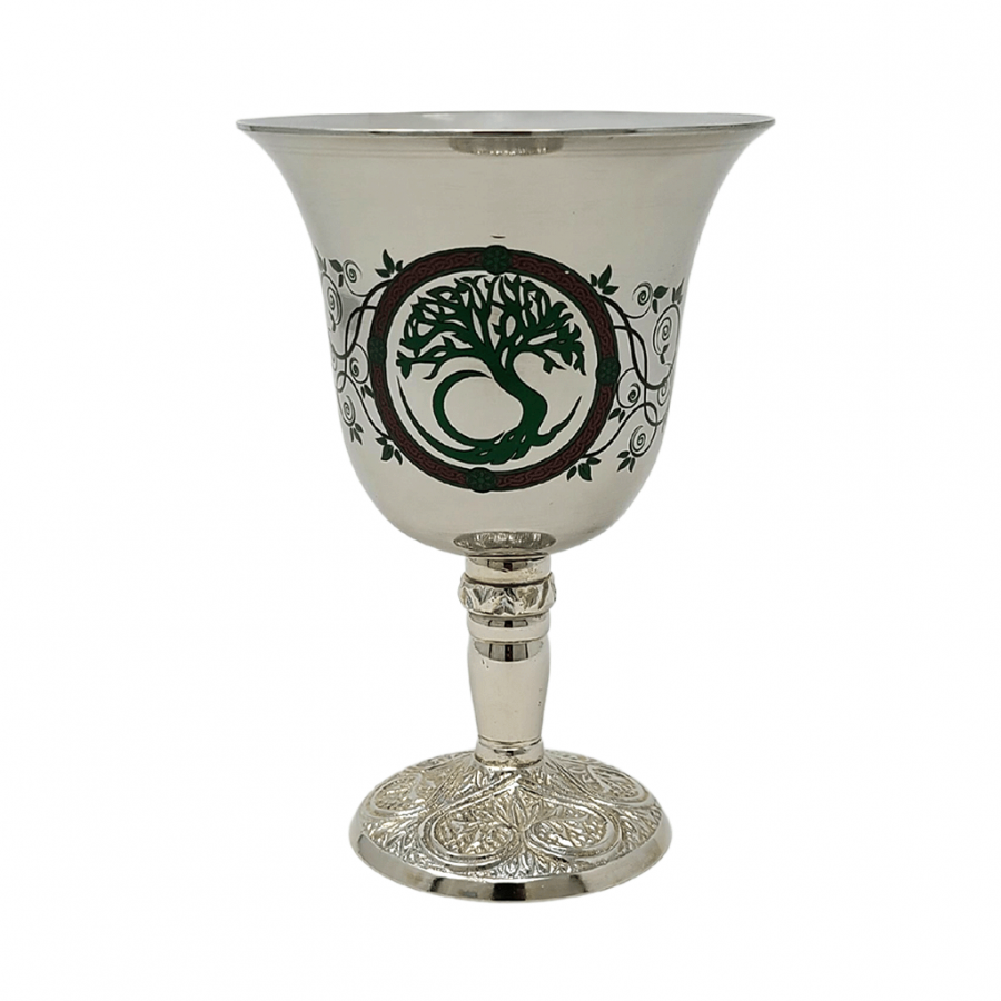 GREENROOTS USA LLC - Wholesale Drinking Glass/Cup - Stainless Steel Chalice With Tree Of Life Design 4.75"H 6 oz0