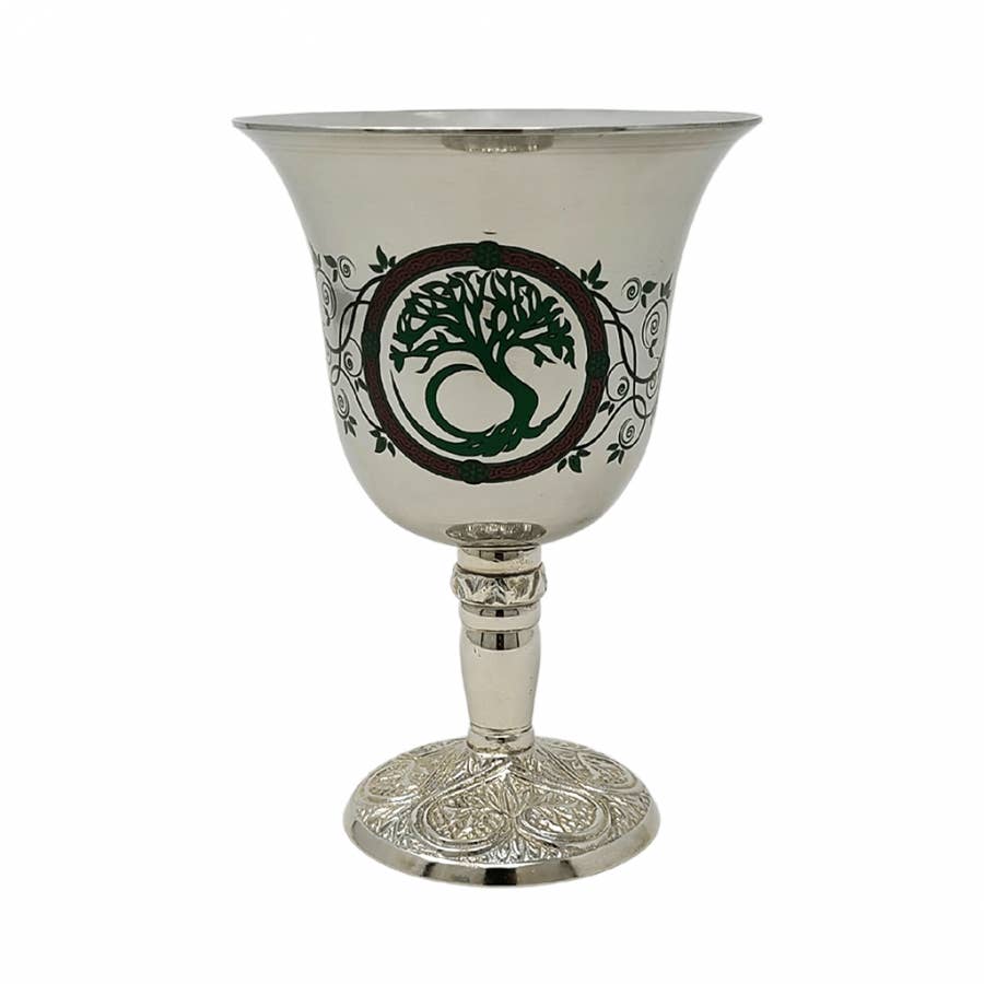 GREENROOTS USA LLC - Wholesale Drinking Glass/Cup - Stainless Steel Chalice With Tree Of Life Design 4.75"H 6 oz