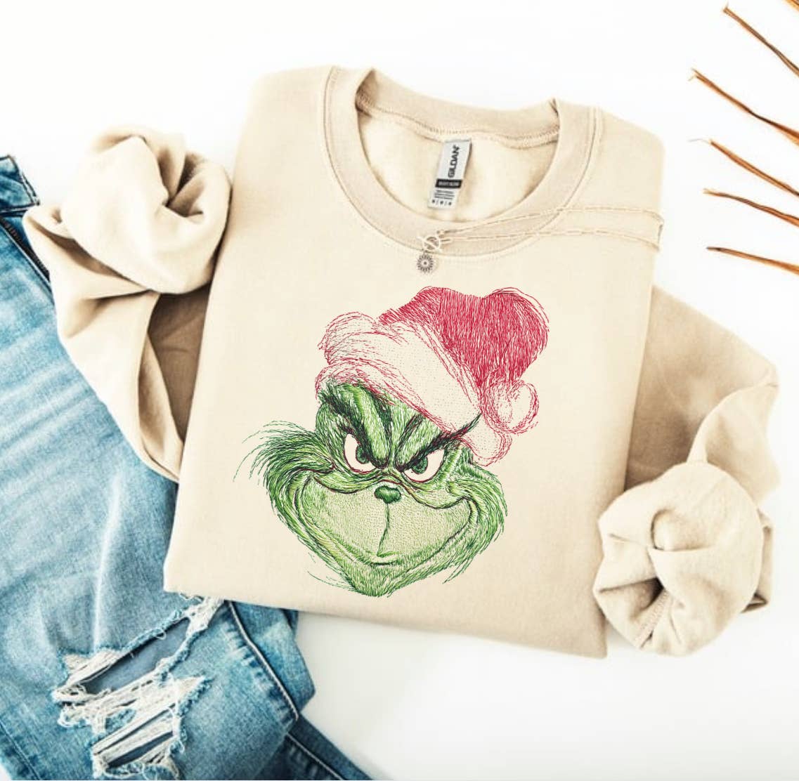 Posh Magnolia Boutique – wholesale Sweatshirt med tryck - Dam – Grinch jul falsk broderi sweatshirt eller T-shirt1