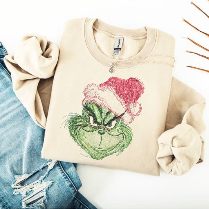 Posh Magnolia Boutique - Wholesale Graphic Sweatshirt - Women's - Grinch Christmas Faux Embroidery Sweatshirt or T-Shirt1