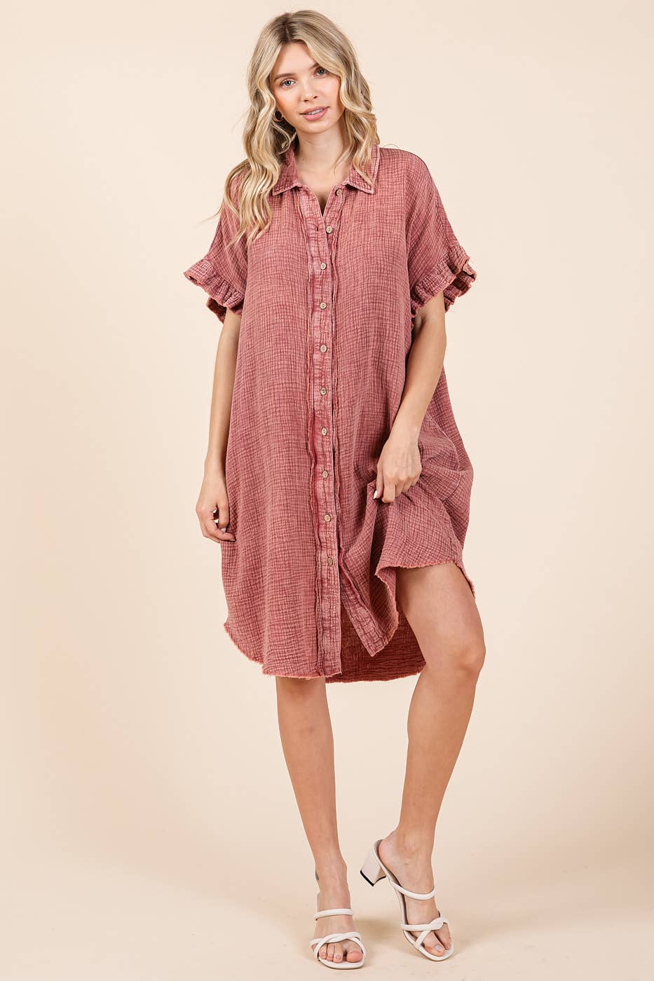 mittoshop – wholesale Dress – Women's – MINERAL WASH COTTON GAUZE MINI SHIRT DRESS16