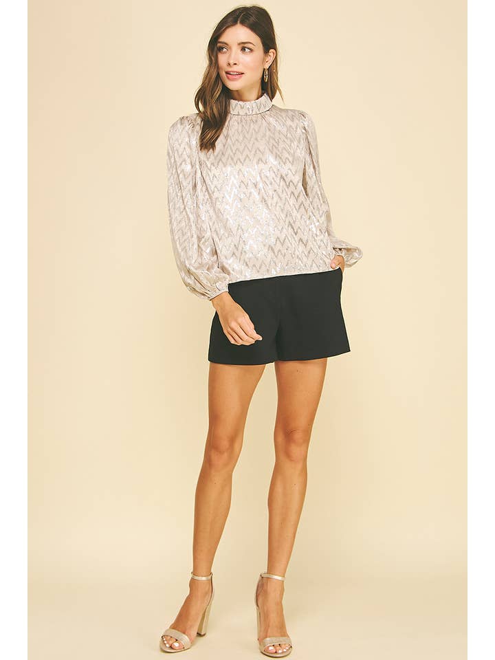 OSTRA BLUSA DE GOLA ALTA COM PADRÃO METÁLICO - 6699T para venda a revendedores na Faire5