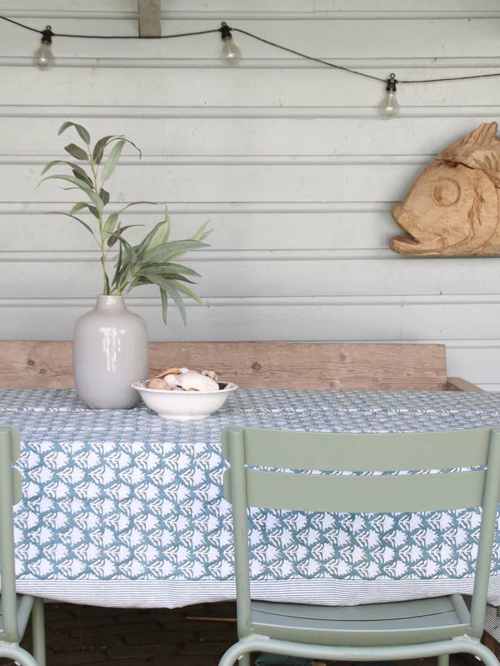 Nappe imprimée à la main 160x270 Rosepoussière armoise pour la vente par Rozablue