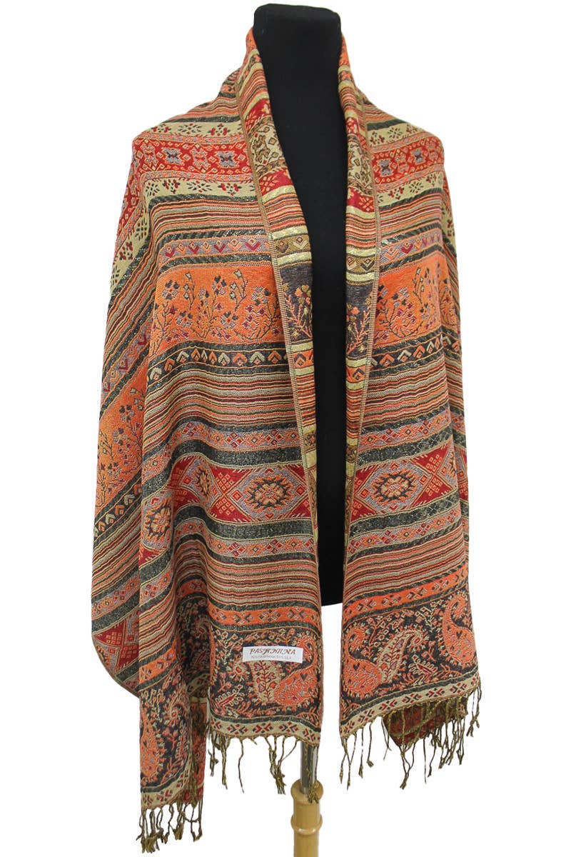 AS SHOWN Geometric Paisley Metallic Pashmina Shawl Scarf for wholesale on Faire7