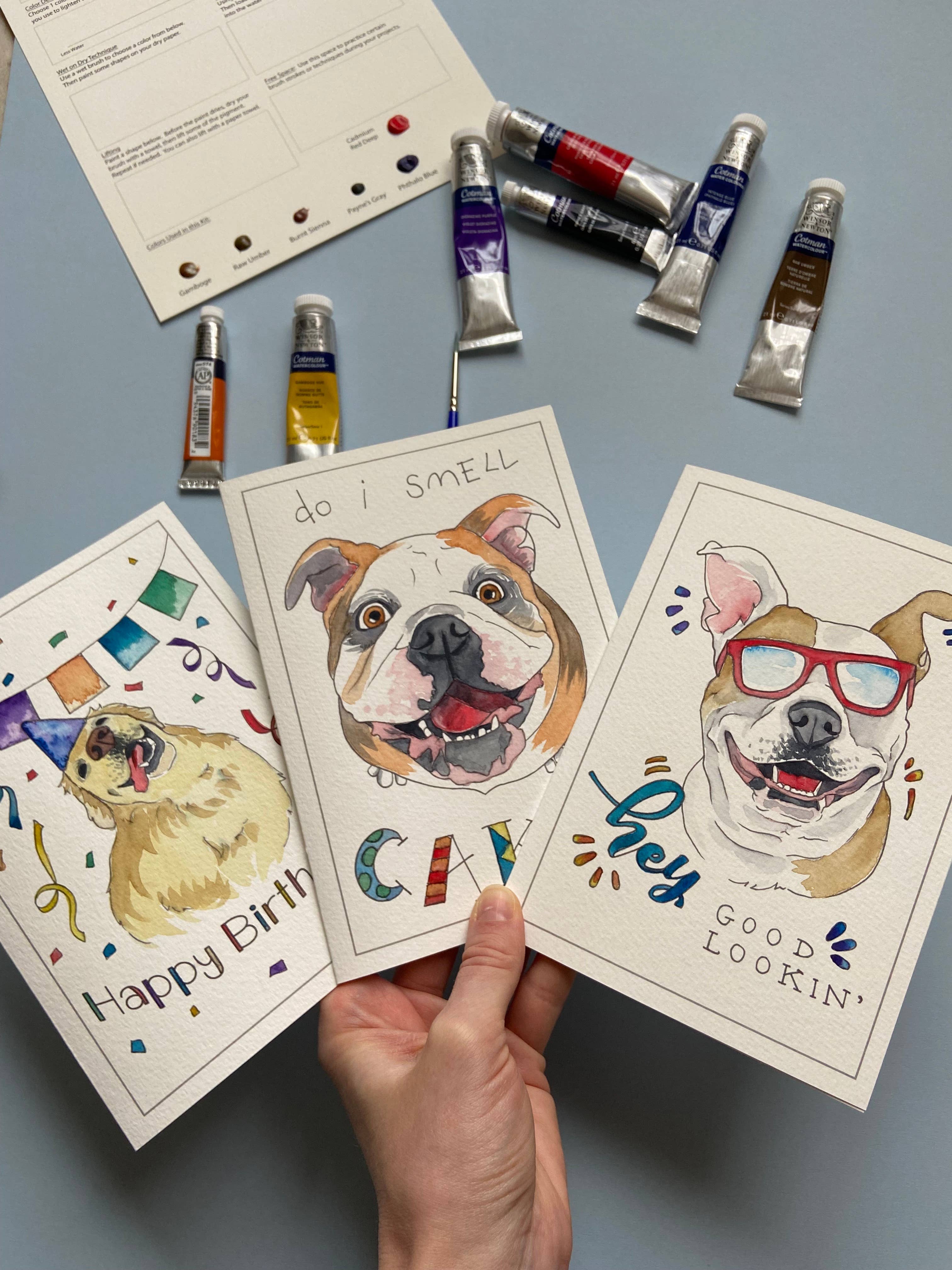 Emily Marie Watercolors - Wholesale DIY Craft Kit - Watercolor Painting Kit: Dog Greeting Cards4