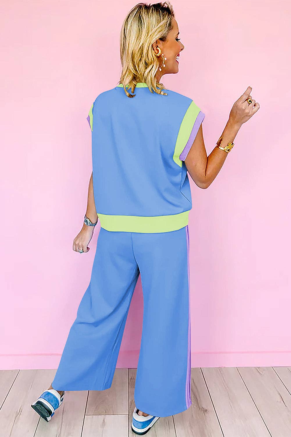 Lovesoft - Wholesale Lounge Set - Women's - Multicolor Color Block Detail Casual Two-piece Set4