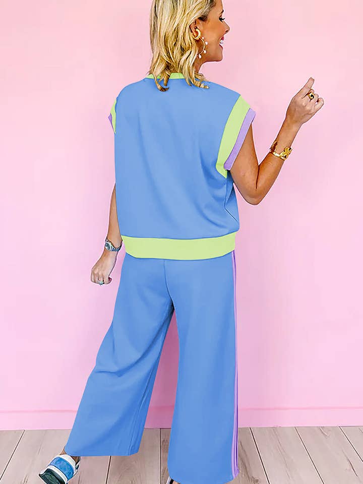 Lovesoft - Wholesale Lounge Set - Women's - Multicolor Color Block Detail Casual Two-piece Set4