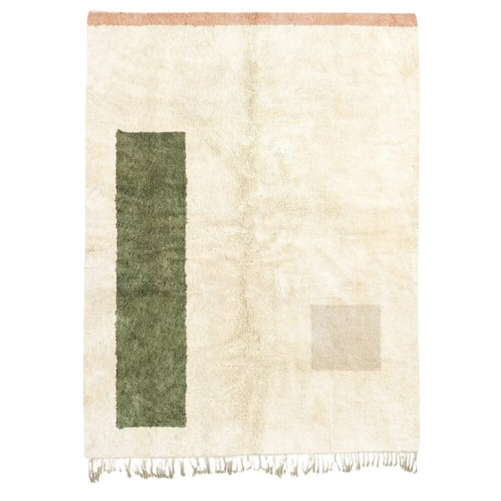 High crafty – wholesale Area rug – Handwoven Berber Boheme Rug – Natural Cream with Green Accen3