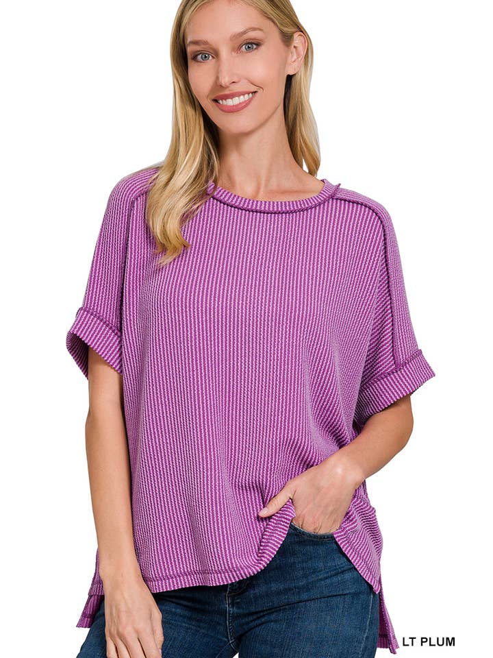 42POPS – wholesale Stickad topp - Dam – .Corded Rib Kortärmad Topp med Rå Kant6