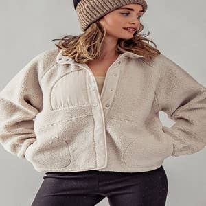 Mono B Ivory Fleece Hybrid Zip Up Jacket