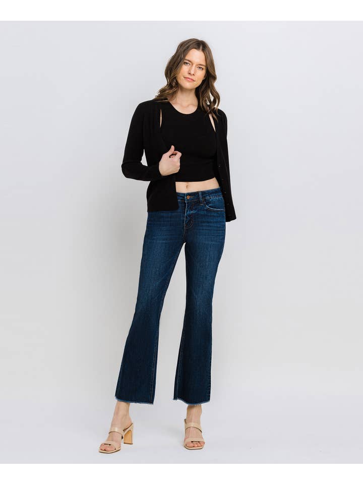 PRIVILEGE MID RISE RAW HEM KICK FLARE JEANS LV1195 for wholesale on Faire