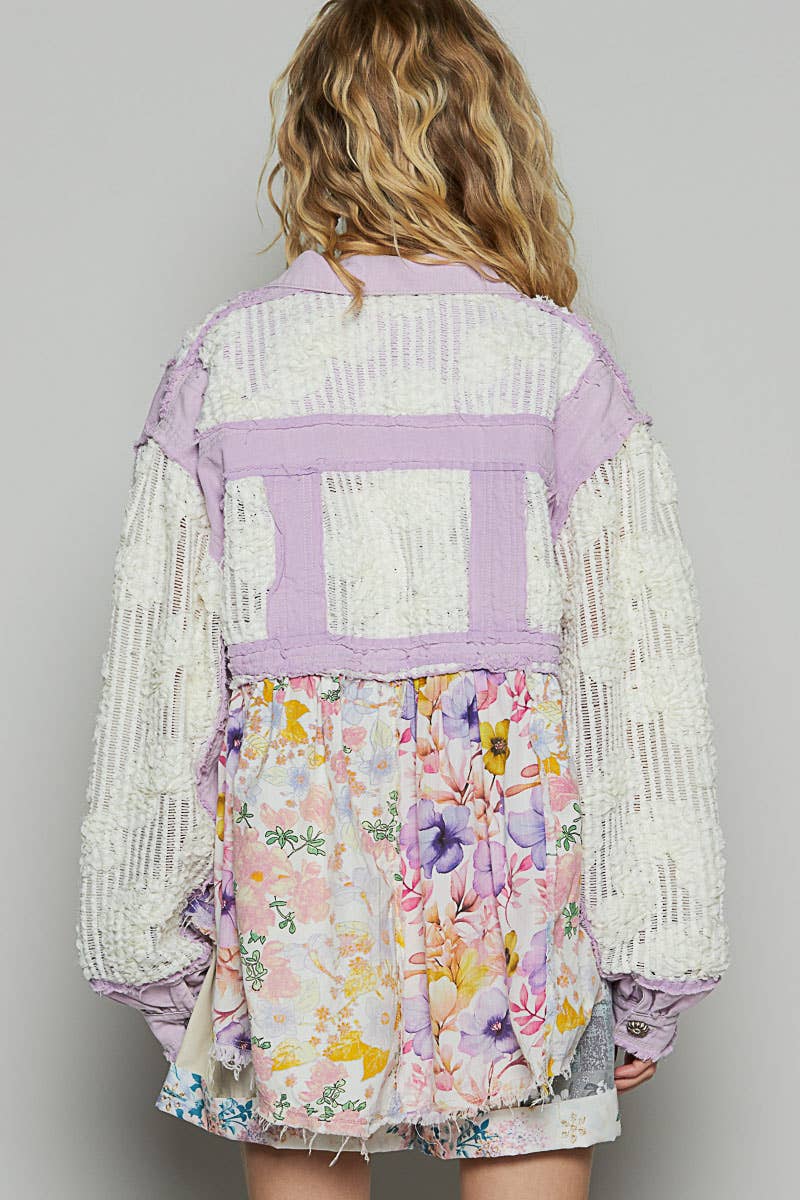 Pol Clothing - Wholesale Jacket - Women's - Balloon sleeve A-line twill woven floral jacket SALE9