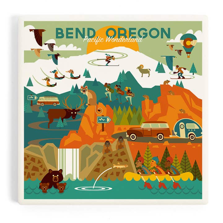 CERAMIC COASTER Bend, Oregon Pacific Wonderland Geometric for wholesale by Lantern Press
