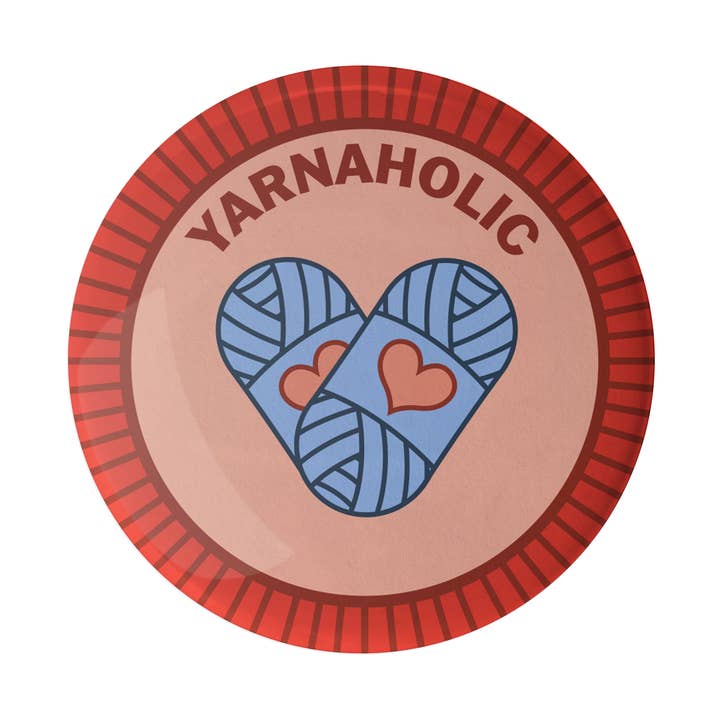 Yarnaholic Knitting Merit Badge for wholesale by Camp Stitchwood