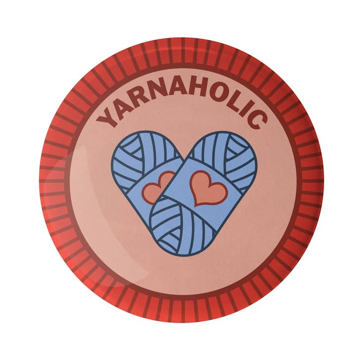 Yarnaholic Merit Badge for wholesale by Camp Stitchwood