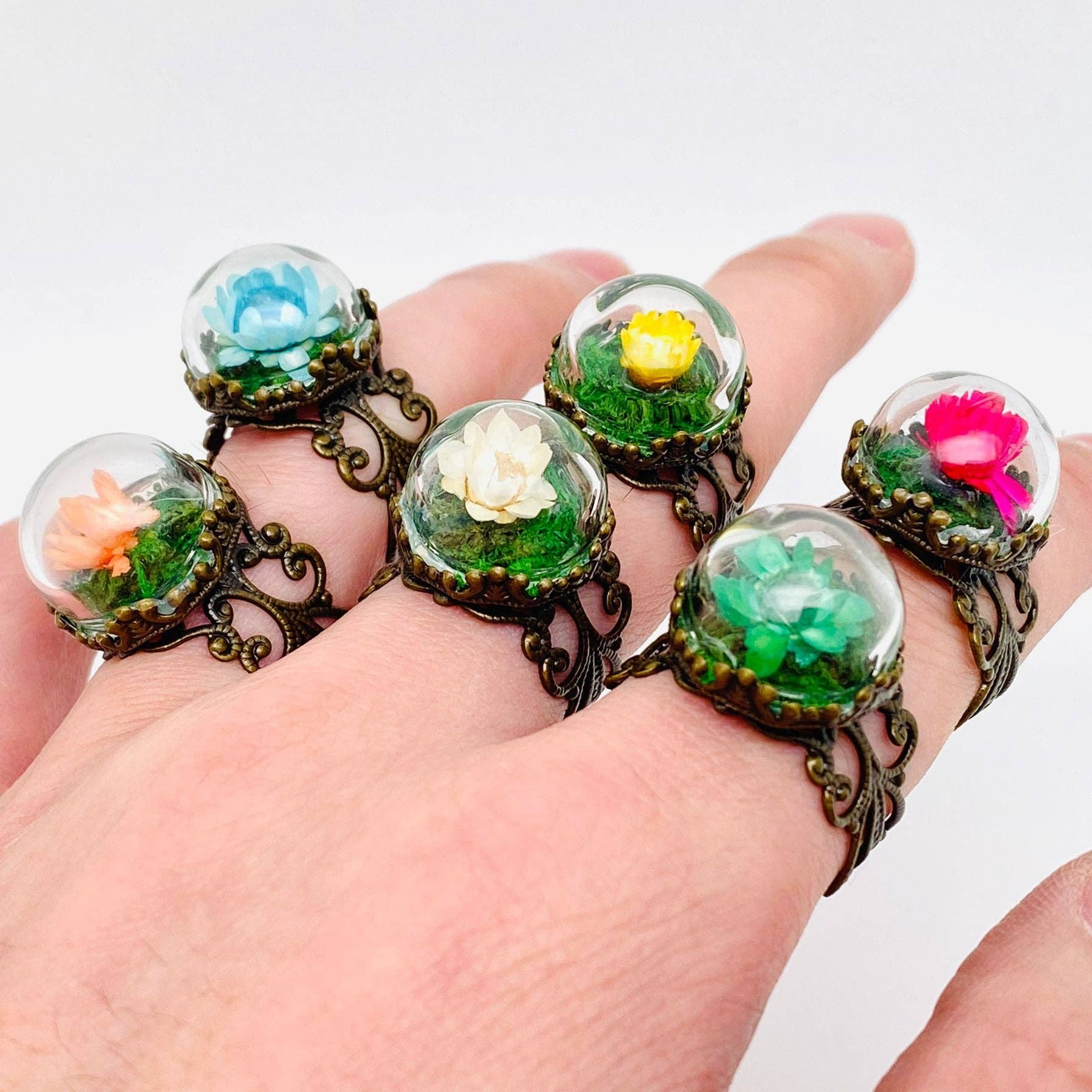 Mio Queena - Wholesale Cocktail/Statement Ring - Colorful Baby's Breath Dried Flowers Classical Ring - PDF7