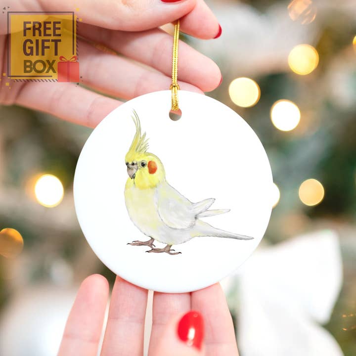 MerikaArt - Wholesale Ornament - Lutino Cockatiel Ceramic Ornament4