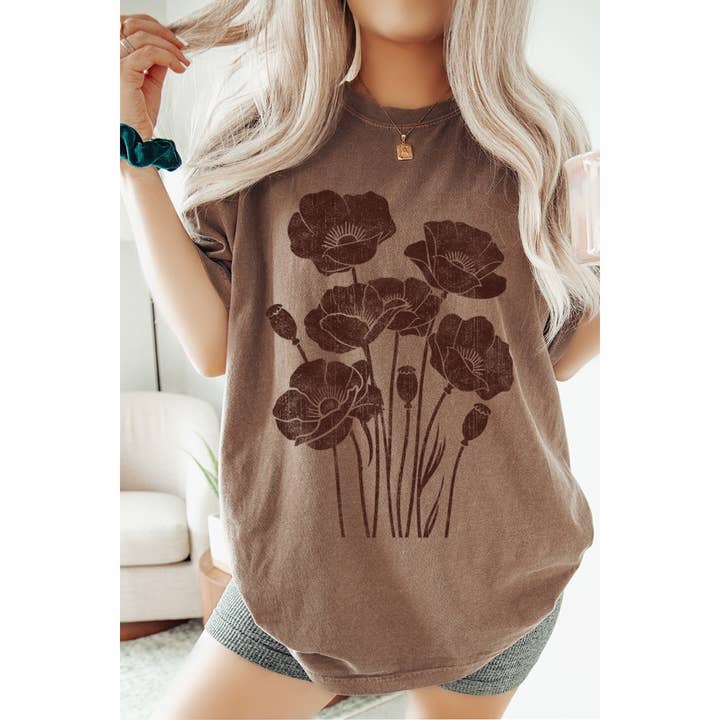 TEE-SHIRT GRAPHIQUE SURDIMENSIONNÉ COQUELICOT DE CALIFORNIE pour la vente par Illustrated Society