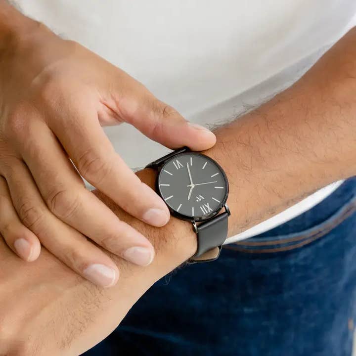 Weddingstar Inc. - Vendita all'ingrosso Orologio da polso - Unisex - Orologio da polso nero con cinturino in vera pelle - Sans Serif4