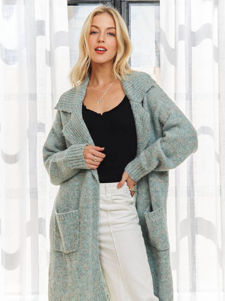 CESW3739 - CARDIGAN BICOLORE À COL LARGE pour la vente par ADORA LA