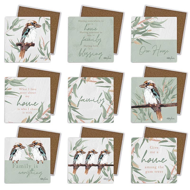 Cubby House by Malmar - Wholesale Coasters - Kookaburra Cork Coaster 10x10cm Assorted by Kelly Lane0