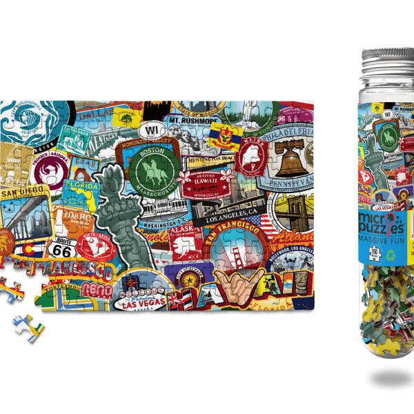 Micro Puzzles - Wholesale Puzzle - Adult - Road Trip USA - Mini Jigsaw Puzzle states sticker style