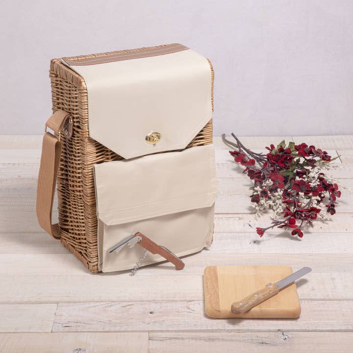 Beige Canvas Corsica Wine & Cheese Picnic Basket for wholesale on Faire16