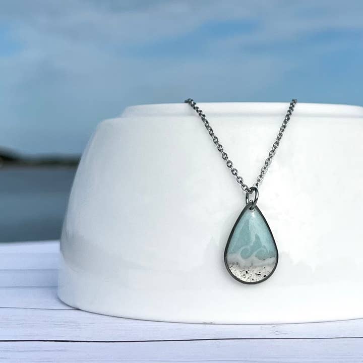 Sandy Beaches Shop - Wholesale Pendant/Charm Necklace - Custom Sand Rain Drop Wave Necklace | Beach Sand
