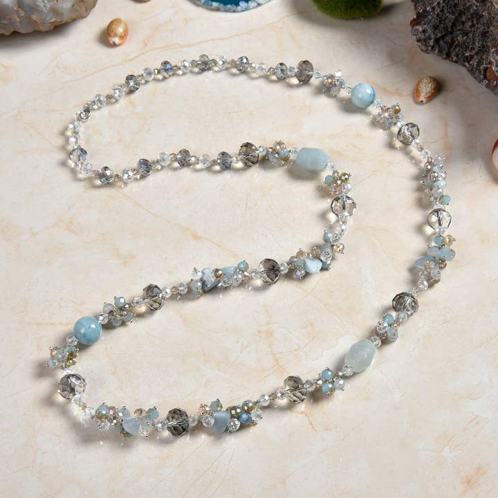 Colar de água-marinha e cristal por atacado de IST Jewelry