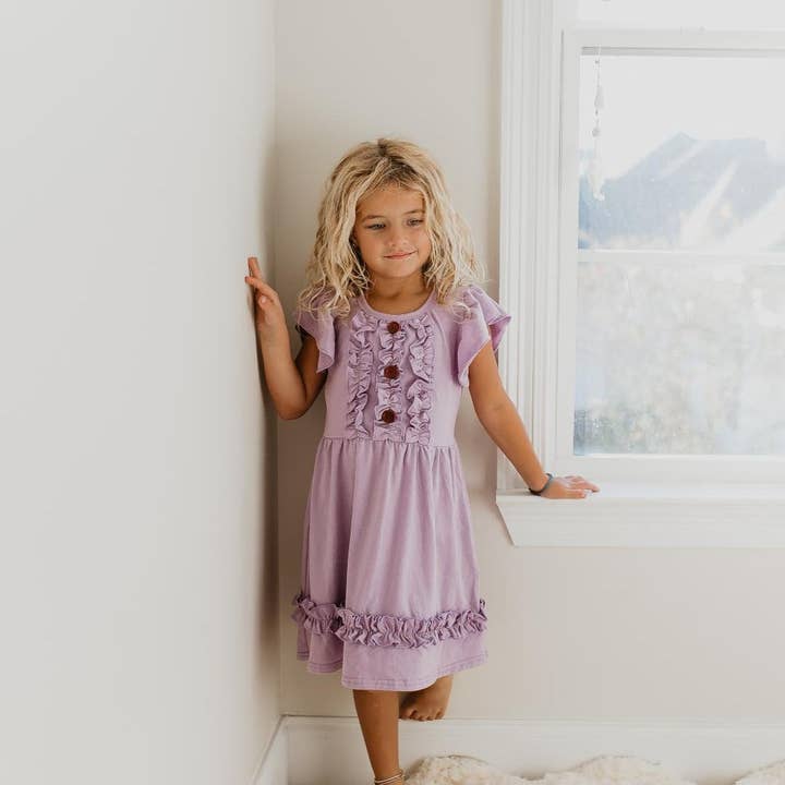 Adorable Sweetness - Wholesale Dress - Kids - Kids Pastel Lavender Ruffle Button Spring Easter Dress