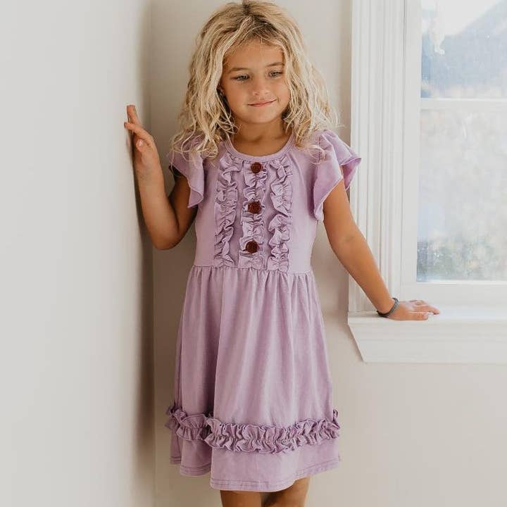 Adorable Sweetness - Wholesale Dress - Kids - Kids Pastel Lavender Ruffle Button Spring Easter Dress0