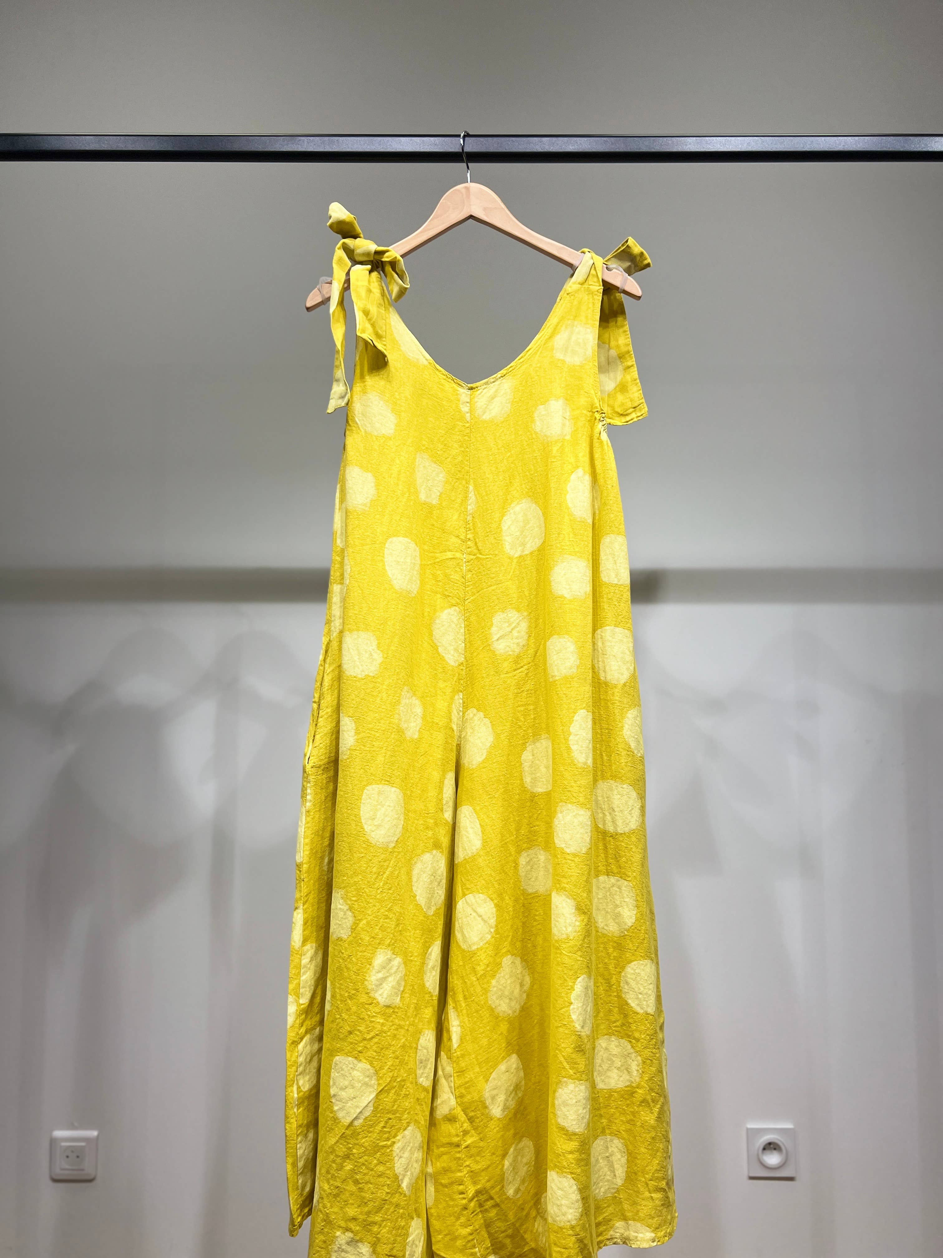 L'Emotion - Vente Combinaison – femme -  Combinaison à Pois Bretelles Nœuds Ajustables 100% Lin2