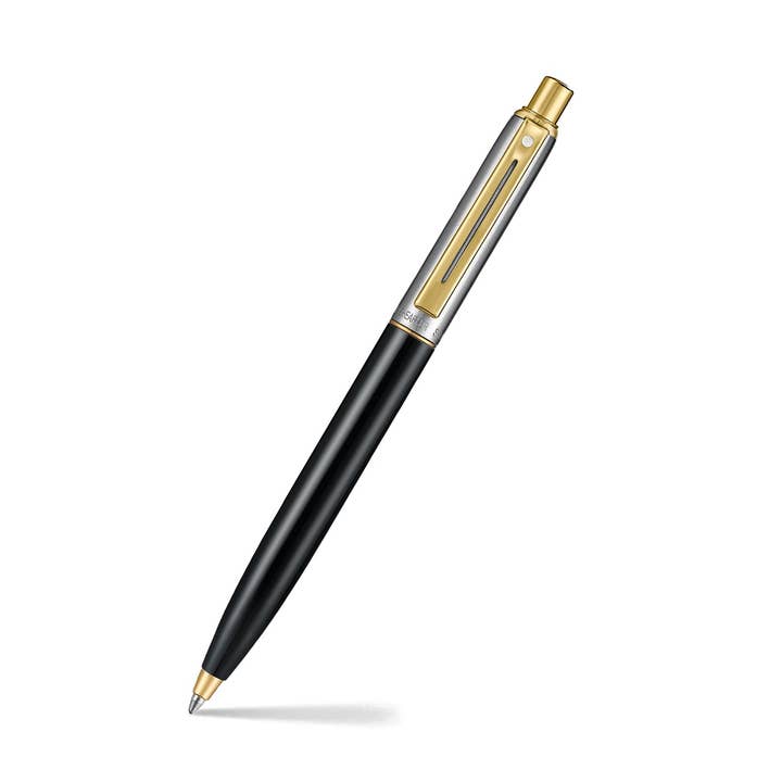 Sheaffer Sentinel Metal 335 Glossy Black Barrel and Brushed Chrome Ballpoint Pen with Gold Trims for wholesale by Sheaffer Pens