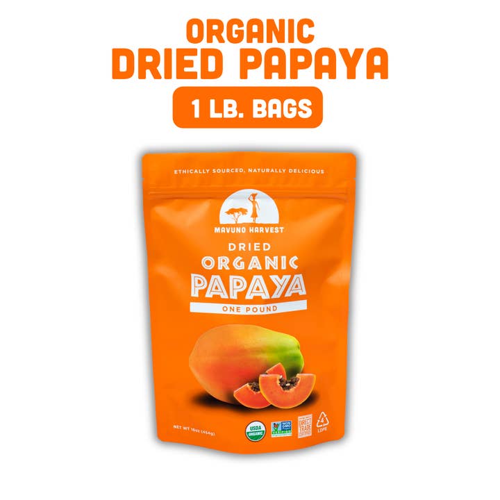 Mavuno Harvest Organics - Wholesale Dried/Dehydrated Fruit - Organic Dried Papaya, 6-pack case