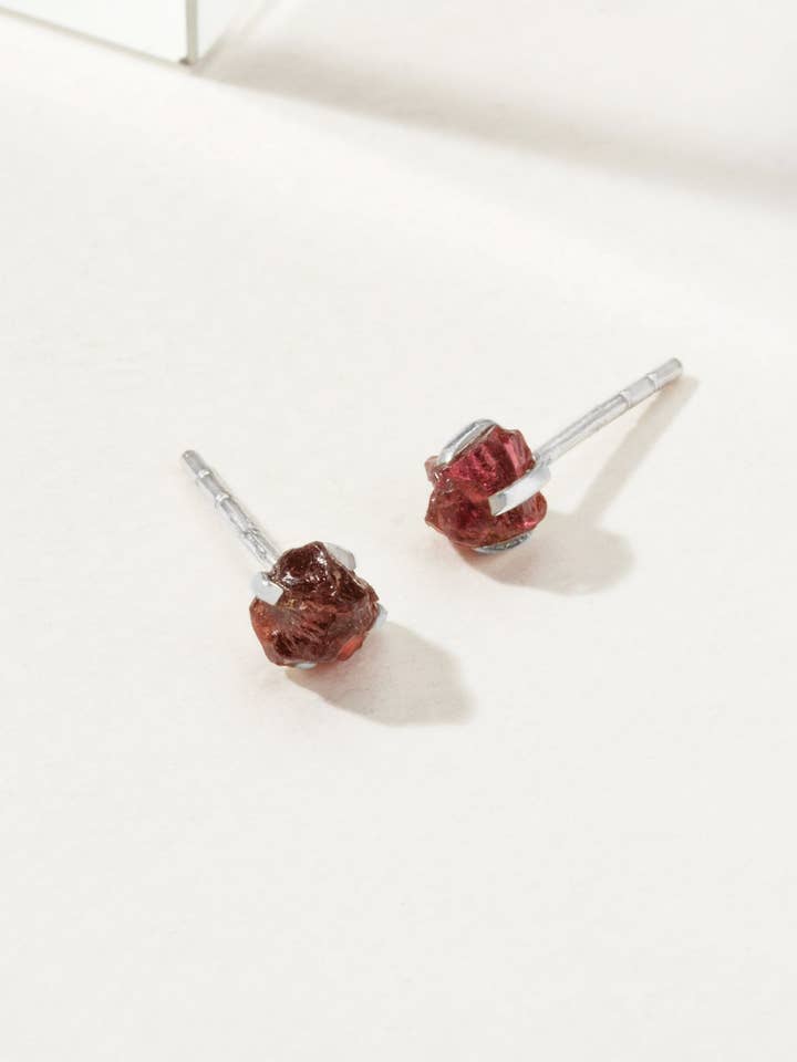 Raw Beauty Post Earrings- Sterling Silver - Garnet for wholesale by Luna Norte